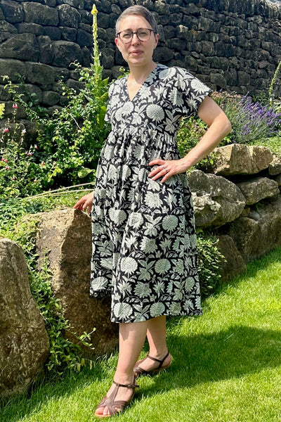 black and white block print cotton dress