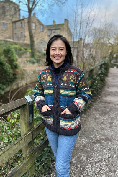 hand knitted wool zip through cardigan