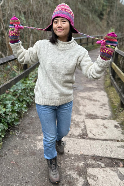 hand knitted roll neck cream jumper