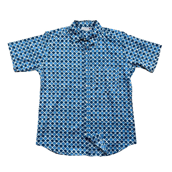 blue hand printed mens block print shirt