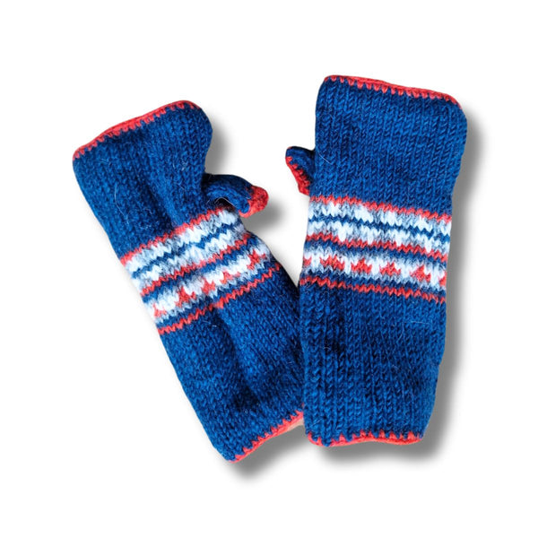 blue scandi style wool wrist warmers
