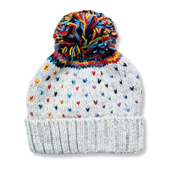 cream and multicolour wool bobble hat