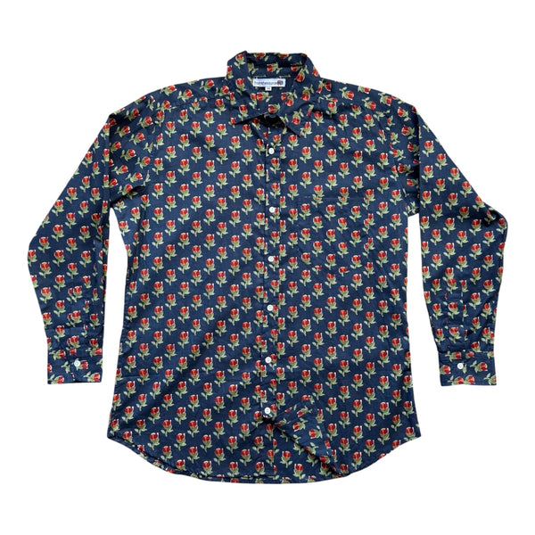navy blue floral print men's cotton shirt