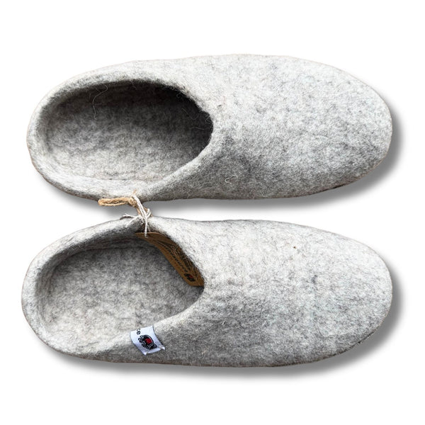 light grey wool felt mule slippers
