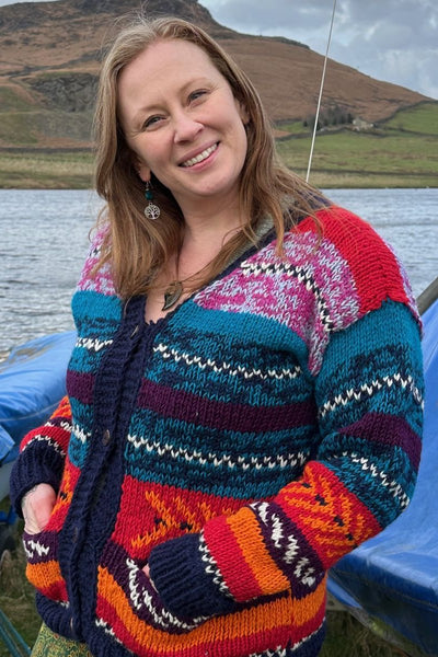 multi colour hand knitted fair trade cardigan