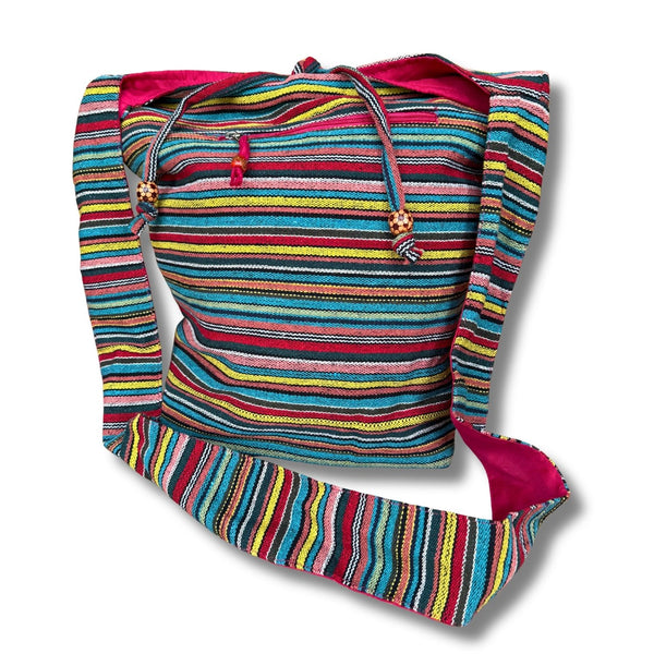 turquoise colourful striped cotton shoulder bag
