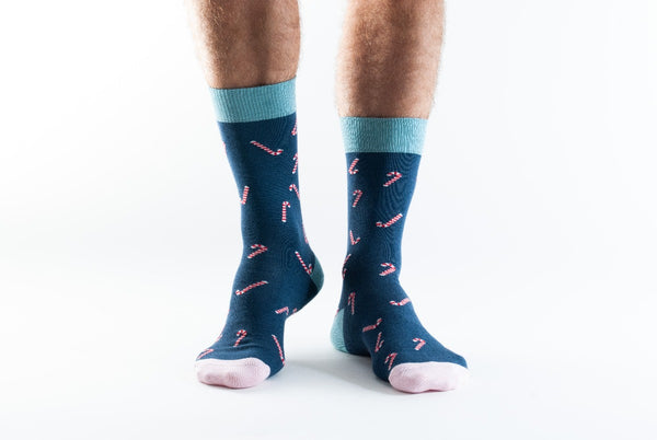 Men's Blue Candy Cane Bamboo Socks