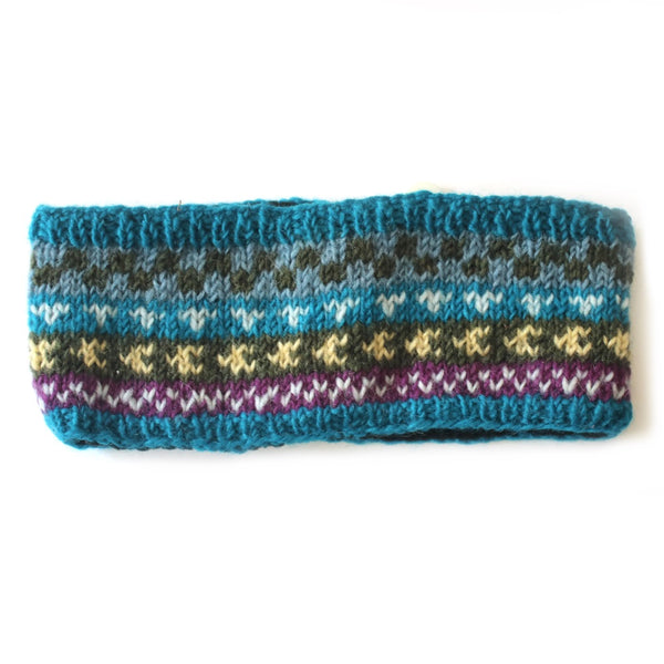 winter stripe wool headband in blue