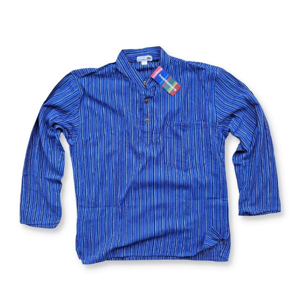 dark blue men's stipe cotton shirt
