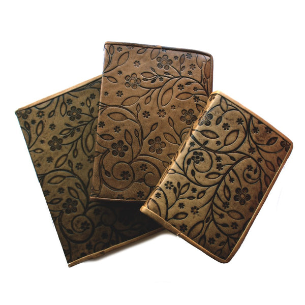 three sizes flower embossed leather journal