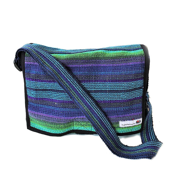 green and purple cotton day bag