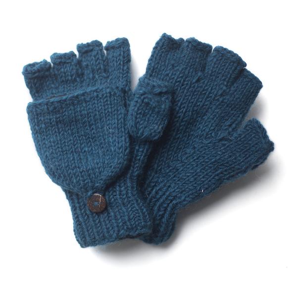 teal hand knitted wool mitten gloves