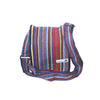 fair trade blue multi colourful striped gehri cotton four pocket shoulder bag from Nepal