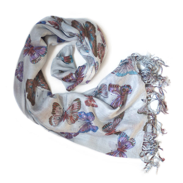 light blue butterfly print scarf