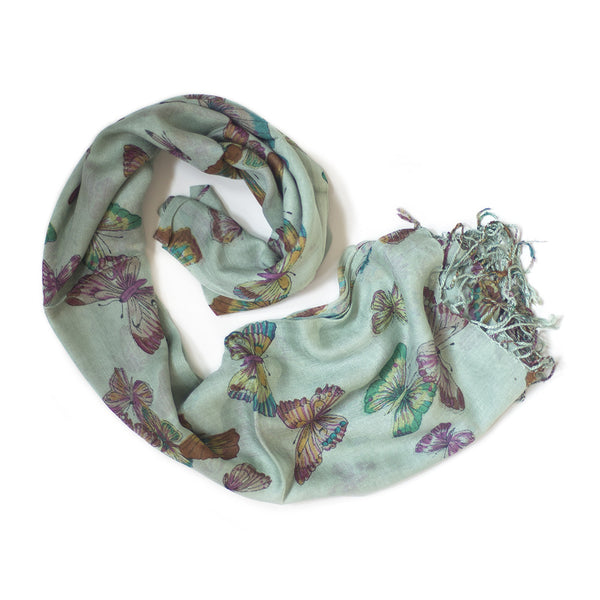mint green butterfly print scarf