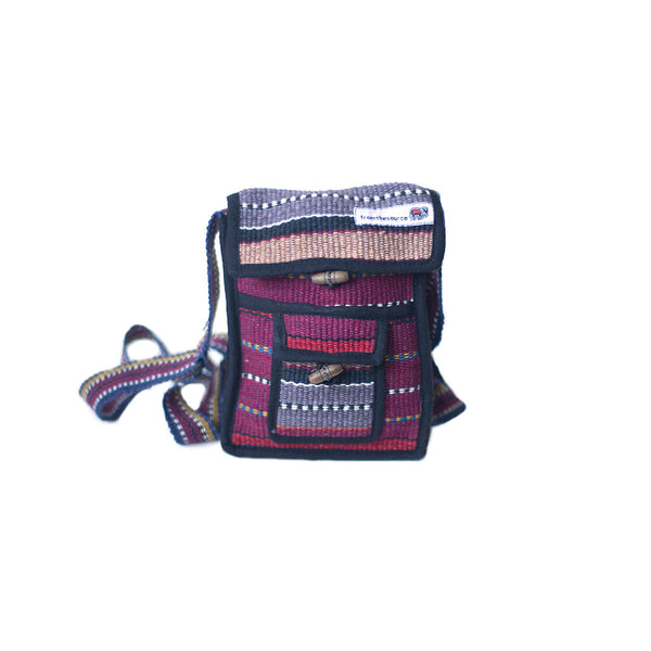 fair trade ember colourful striped gehri cotton small shoulder bag from Nepal