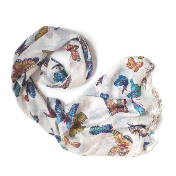 white butterfly print scarf