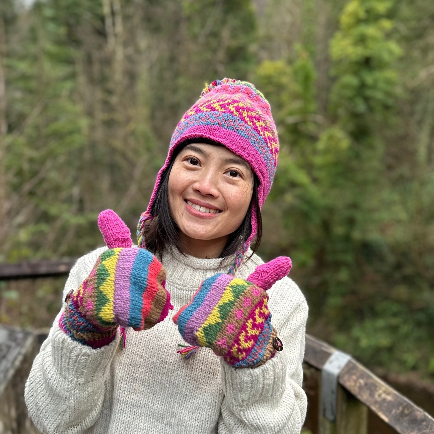 Winter Stripe Ear Flap Bobble Hat Fair Trade Winter Hats from Nepal From The Source