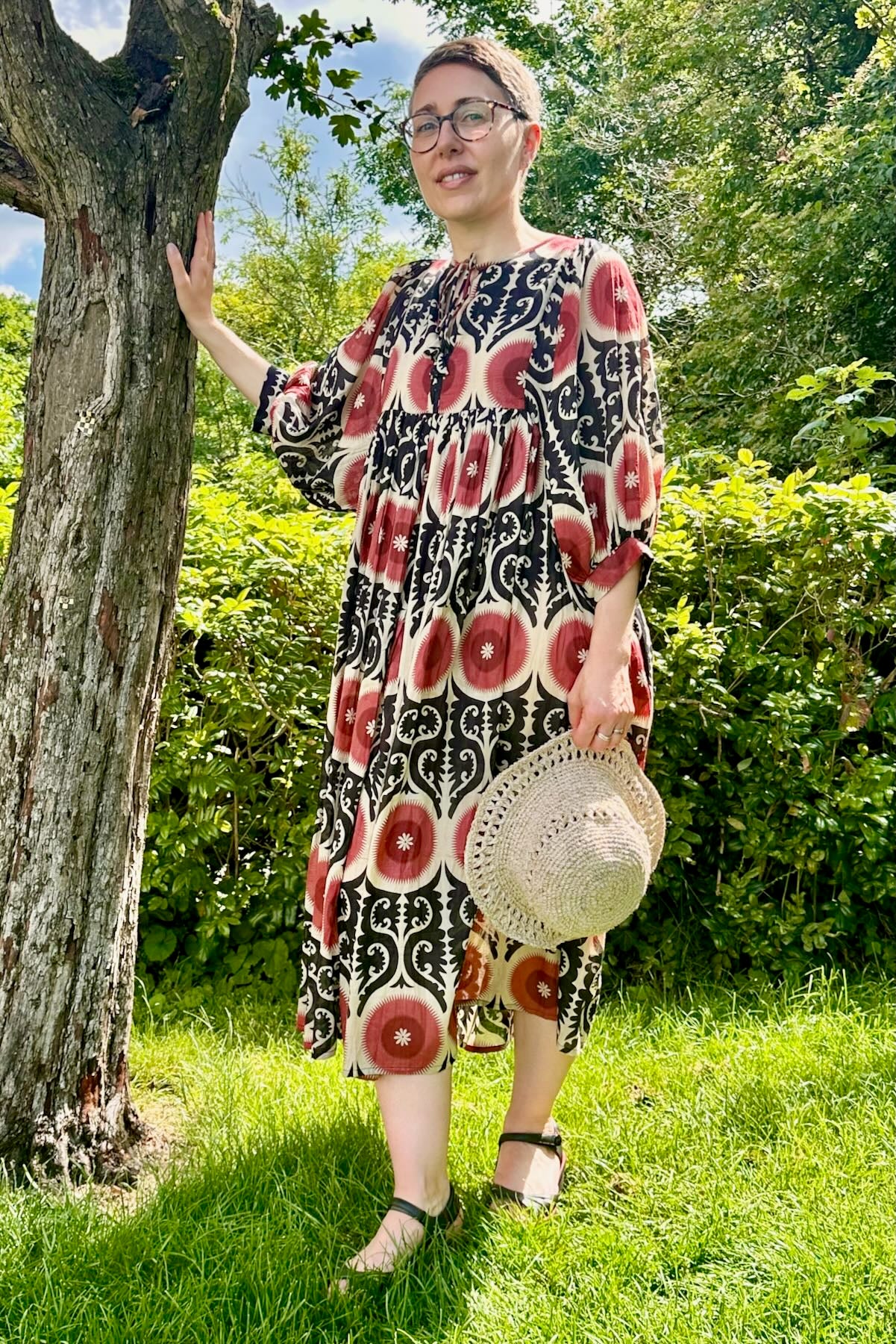 indian cotton boho dress Bhoomi | Maxi Dress | Sunset Orange Floral - Boho Relaxed Fit Cotton Gauze