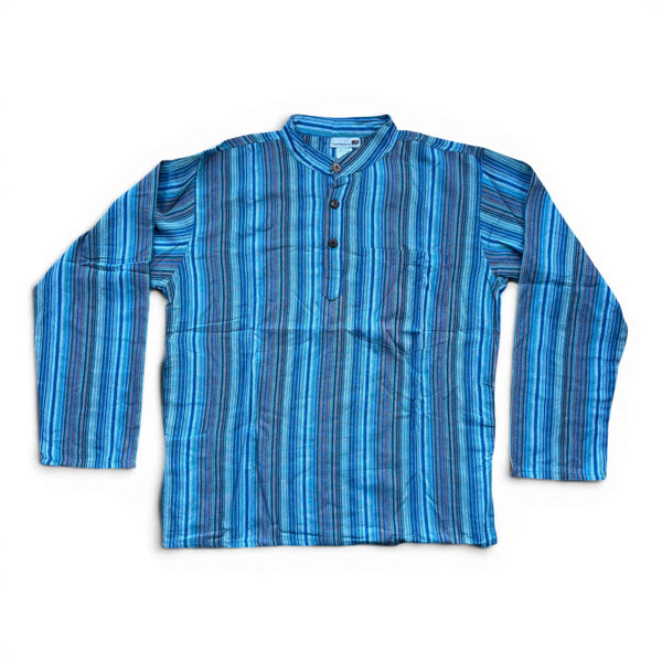 Stripy Nepalese Cotton Grandad Shirt