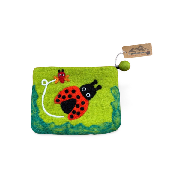 handmade fair trade felt purse from Nepal - ladybird
