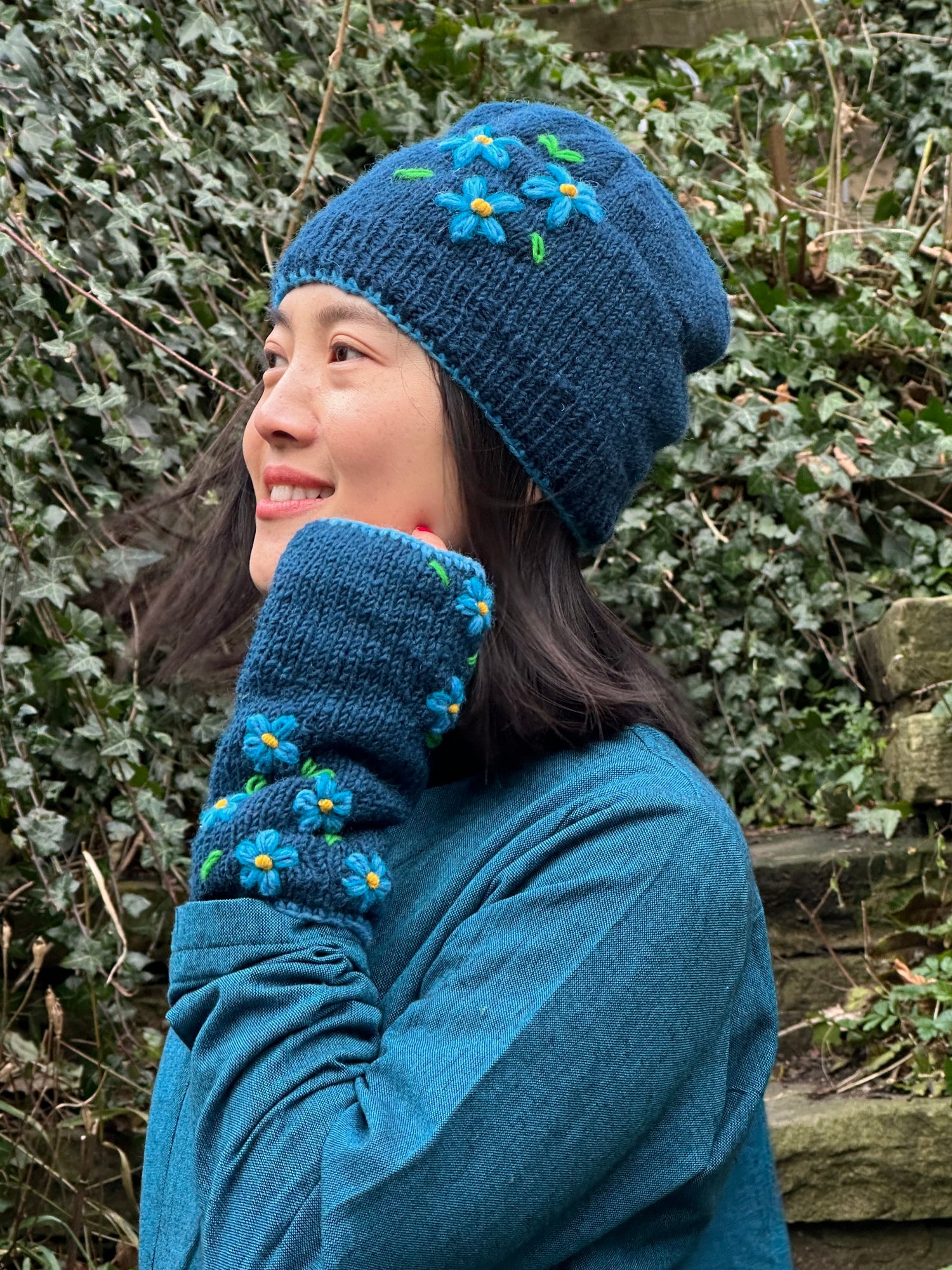 Embroidered wool hat top