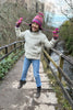 pink hand knitted matching winter hat and gloves