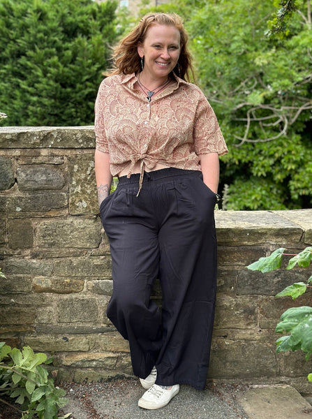 Wide Leg Cotton Flax Trousers