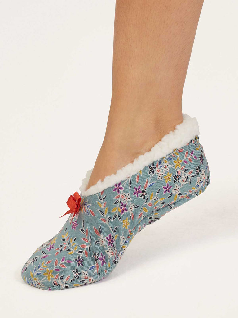 Florielle Lenzing™ EcoVero™ Floral Slipper Socks - Pine Green