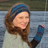 hand knitted wool wirst warmers and matching headband