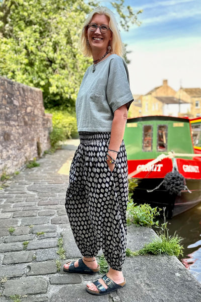 block print cotton harem trousers