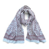 white with red block print cotton scarf