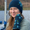 flower embroidered hand knitted wool wrist warmers