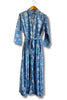 blue long block print cotton dress