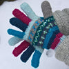 colourful blue mix hand knitted wool gloves