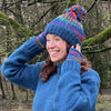 blue multi colour matching wool hat and wrist warmers