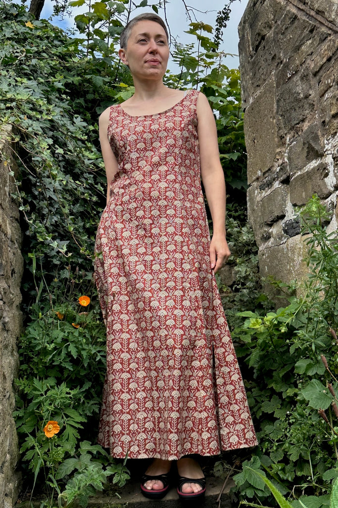 Block print long maxi dress