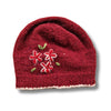 burgundy wool beanie hat with flower embroidery