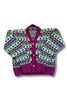 hand knitted burgundy patterned wool cardigan