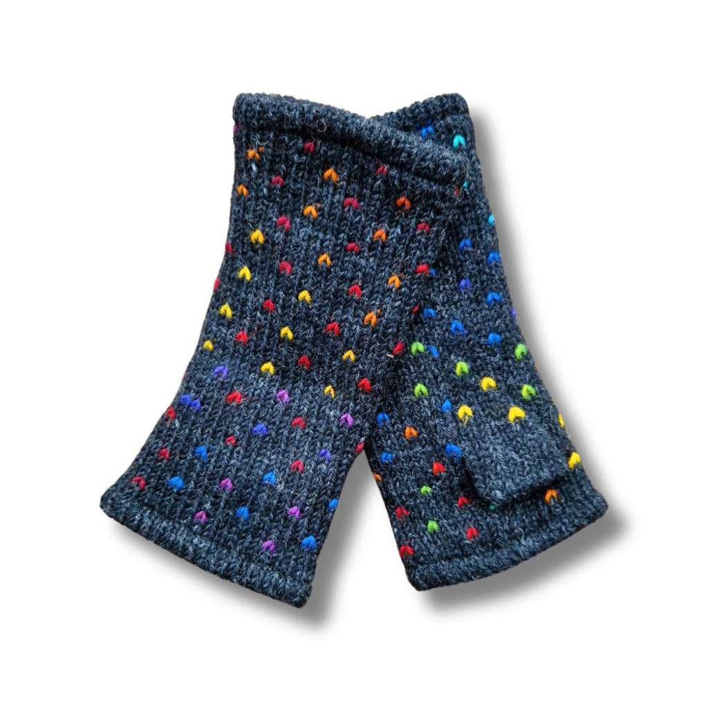 charcoal rainbow wool wrist warmers