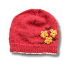 coral pink wool beanie hat with flower embroidery