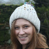 hand knit colourful cream wool bobble hat