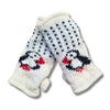 hand knitted wool wrist warmers with puffin design