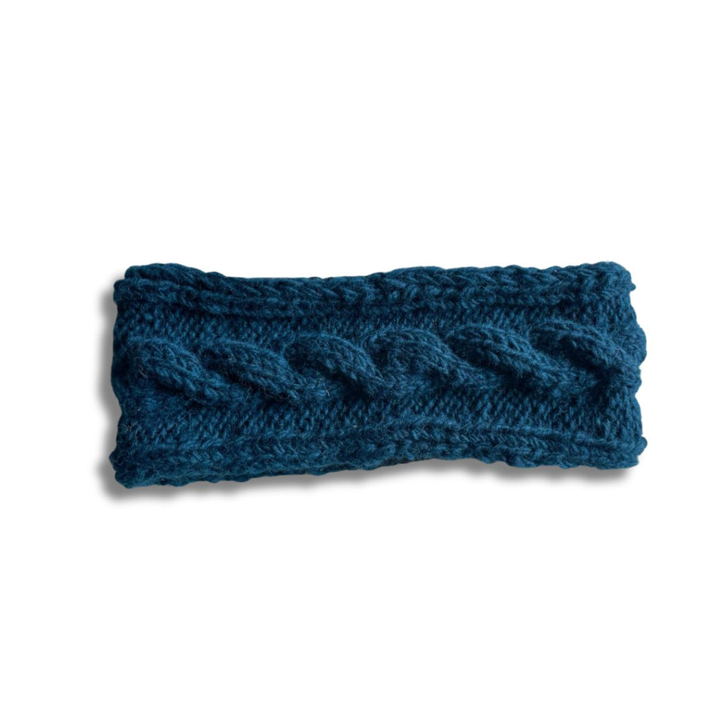 teal green cable knit wool headband