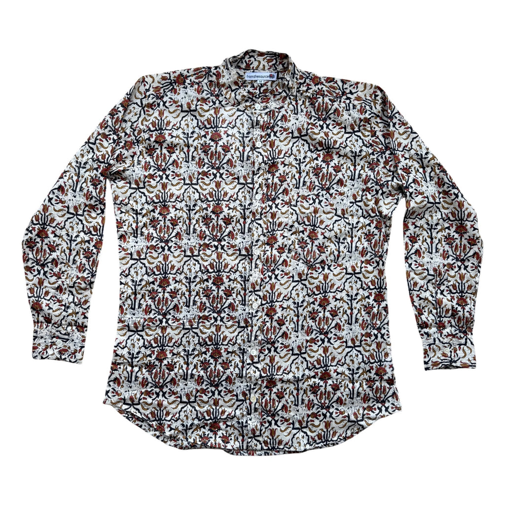 floral hand print cotton grandad shirt