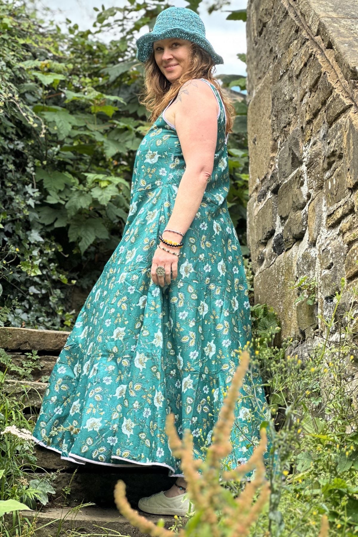 Flared Block Print Cotton Maxi Dress | Floral Summer Indian Dress From The Source Flared Block Print Cotton Maxi Dress | Floral Summer Indian Dress From The Source
