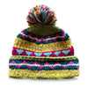 green colourful striped hand knit Nepalese wool bobble hat