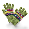 hand knitted green multi colour wool gloves