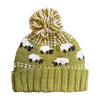 green wool bobble hat with knitted sheep