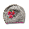 grey wool beanie hat with flower embroidery